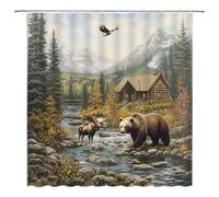 Indoor Mats Rustic Forest Bear Moose Deer Hunting Cabin Mountain Camp Elk Lake, Dirt Trapper Welcome Mat Stylish Carpet 40X60Cm For Hall Bathroom Home