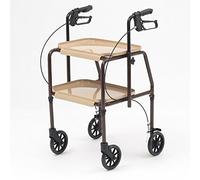Indoor Mobility Trolley rollator Walking Frame with Trays and Brakes 4 Wheels Walker (Brown/Beige)