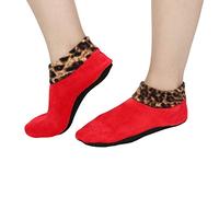 Indoor Non-slip Thermal Socks with Grips Men Ladies Leopard Floor Socks Double Layer Fleece Thickened Non-falling Yoga Dance Pilates Socks Warm Slipper Socks Autumn Winter Socks Floor Bed Socks Unisex