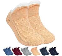 Indoor Non-slip Thermal Socks, Woven Indoor Socks Slippers, V-mouth Fluffy Slipper Socks, Velvet Indoor Slippers (Apricot-S, One Size, UK Footwear Size System, Adult, Women, Alpha, Medium, Medium)
