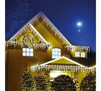 Indoor or Outdoor Icicle Lights - Christmas, Party, Events, Wedding Decoration - 8 Functions with Memory and Timer - White Fairy Lights or Blue & White Mains Powered (White, 960 LED - 38m)