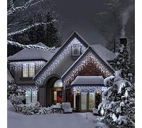 Indoor or Outdoor Icicle Lights - Christmas, Party, Events, Wedding Decoration - 8 Functions with Memory and Timer - White Fairy Lights or Blue & White Mains Powered (Blue & White, 240 LED - 17m)