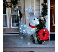 mysmartbuy.com Indoor or Outdoor Light Up Acrylic Reindeer Christmas Decoration with 40 LEDs & Timer - Battery Powered Freestanding Illuminated Festive Xmas Sculpture Ornament - H39 x W29.5 x D11cm