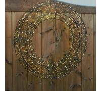 Indoor or Outdoor Pre-Lit Micro LED Twinkling Wreath with 5m Lead & Timer - Mains Powered Warm White Door, Wall or Window Light Up Hanging Round Festive Christmas Xmas Decoration - 50cm Diameter
