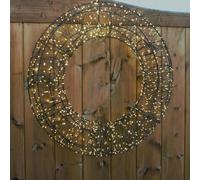 Indoor or Outdoor Pre-Lit Micro LED Twinkling Wreath with 5m Lead & Timer - Mains Powered Warm White Door, Wall or Window Light Up Hanging Round Festive Christmas Xmas Decoration - 38cm Diameter