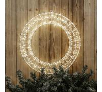 Indoor or Outdoor Pre-Lit Micro LED Wreath with 5m Lead & Timer - Mains Powered Cool White Door, Wall or Window Light Up Hanging Round Festive Christmas Xmas Decoration - 50cm Diameter