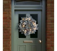 Indoor Outdoor 60cm Pre-Lit Red Berry & Pinecone Snowy Wreath