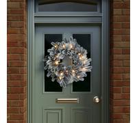 Indoor Outdoor 60cm Pre-Lit Red Berry & Pinecone Snowy Wreath Charles Bentley White One Size
