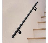 Indoor/Outdoor Black Metal Stair Railing - Durable Galvanized Iron Handrail, Wall-Mounted Round Pipe Banister for Steps & Balusters (11 FT) (2.6 FT)