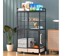 Indoor Outdoor Cat Enclosure with Litter Box, Heavy Duty Playpen with Wheels, Multi-Tier Cat Condo for Safe Play and Rest