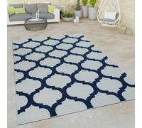 Indoor & Outdoor Flat-Weave Rug 3D Effect Moroccan Design In White Blue