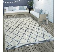 Indoor & Outdoor Flat-Weave Rug Geometric Stripes Diamond Motif In White