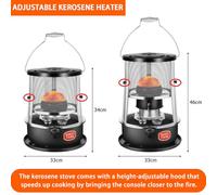 Indoor Outdoor Heater with Adjustable Height Flame,9000 BTU Portable Kerosene Heater Stove, for Camping, Hunting, Cooking(Black,Full Set)