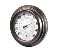 Indoor Outdoor Hygrometer - Antique Painted Iron Shell, Large Round, Scale Gauge | Accurate Temperature Humidity Measuring Instrument for Garden Greenhouse Balcony Home Wall Decor