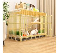 Indoor Outdoor Rabbit Cage, Foldable & Easy Clean Hutch, Sturdy Metal Guinea Pig Habitat With Feces Tray & Footpad, Small Animal Enclosure,Yellow-69 * 50 * 56cm