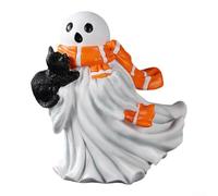 Indoor Outdoor Resin Halloween Figurine with Ghosts, Black Cat, and Pumpkin Statue for Creating Festive Seasonal Decor (A)