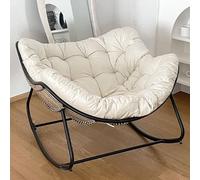 Indoor & Outdoor Rocking Chair with Thick Cushion, Oversized Metal Frame Rattan Egg Chair for Balcony, Front Porch, Garden, Patio, Backyard