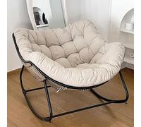 Indoor & Outdoor Rocking Chair with Thick Cushion, Oversized Metal Frame Rattan Egg Chair for Balcony, Front Porch, Garden, Patio, Backyard