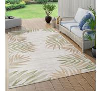 Paco Home Indoor & Outdoor Rug Beige Green Balcony Terrace Palms Leaves Pattern Robust, Size:80x150 cm