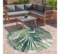 Indoor & Outdoor Rug Flat-Weave Jungle Carved Floral Palm Trees Design Green