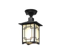 Indoor/Outdoor Semi Flush Mount Ceiling Light, Black Aluminum Frame Close to Ceiling Light Fixture with Frosted Glass Shade and E27 Base, Exterior Waterproof Ceiling Lamp for Entryway Balcony, JYLSS