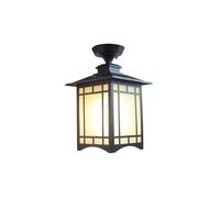 Indoor/Outdoor Semi Flush Mount Ceiling Light, Black Aluminum Frame Close to Ceiling Light Fixture with Frosted Glass Shade and E27 Base, Exterior Waterproof Ceiling Lamp for Entryway Balcony, JYLSS
