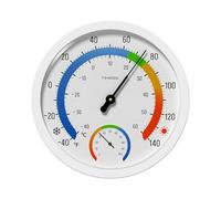 Indoor Outdoor Thermo-Hygrometer, 10 Inch Battery-Free, Dual Dial Large Numbers Analog Wall Thermometer Hygrometer, Classic Temperature Humidity Monitor for Patio, Nursery, Storage (White)