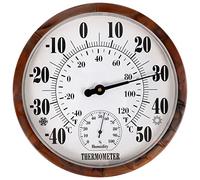 Indoor Outdoor Thermometer Hygrometer - 10 Inch Outdoor Thermometer Large Numbers, 2 in 1 Thermometer Hygrometer, Outside Thermometers for Patio (Brown)