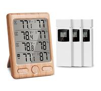 Indoor Outdoor Thermometer Wireless Digital Hygrometer Temperature Weather Station Temperature Humidity with 3 Channels,Wood Color