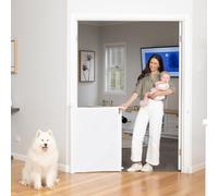 Indoor Outdoor Ultimate Retractable Safety Gate, 98cm Tall, Extends to 2m Wide, Extra Wide Stair Gate for Babies and Pets, One-Handed Operation, Wall Mounted, Space-Saving Design (White)