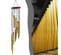 Indoor Outdoor Wind Chime Constructed from Rust-Resistant Aluminum Tubes and Weather-Resilient Pine Wood Structure (Gold)