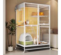 Indoor Panoramic Cat Villa, Sturdy Metal Cat Kennel with Universal Wheels for Easy Cleaning, Perfect for Household Pet Safety and Comfort
