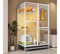 Indoor Panoramic Cat Villa, Sturdy Metal Cat Kennel with Universal Wheels for Easy Cleaning, Perfect for Household Pet Safety and Comfort