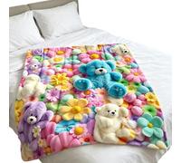 Indoor Pastel Blanket, Floral Bear Soft, Warm Flannel Home, Decoration | Cartoon Plush Blanket Sofa Decor Sofa Bed Couch Car Living Room Bedroom Home Office