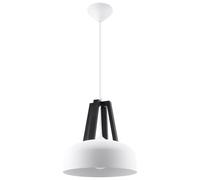 Indoor Pendant Lamp CASCO Steel/Wood, Black/White E27 LED SOLLUX LIGHTING NEW