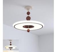 Indoor Pendant Light LED 76W 3 Color Temperatures Modern Round Wood Look Pendant Lamp Country House Walnut Color Bedside Lamp Minimalist Decoration Chandelier for Bedroom Living Room Children's Room