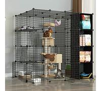 Indoor Pet Cage for Cats and Small Animals, Metal Wire Grid Enclosure with Door and Storage Box, Ideal for Rabbits and Hedgehogs