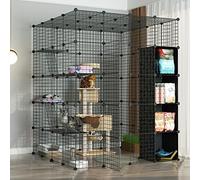 Indoor Pet Cage for Cats and Small Animals, Metal Wire Grid Enclosure with Door and Storage Box, Ideal for Rabbits and Hedgehogs