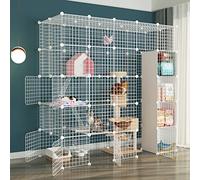 Indoor Pet Cage for Cats and Small Animals, Metal Wire Grid Enclosure with Door and Storage Box, Ideal for Rabbits and Hedgehogs