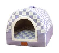 Indoor Pet House, 2-In-1 Dog Bed House, Pet House Dog Bed with Roof And Non-Slip Bottom, Foldable Pet Dog Bed Cat Bed House for Small Medium Dogs,Purple,XL