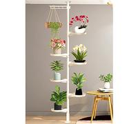 Indoor Plant Support Pole - Adjustable Double Pull Rod with 8 Tray Flower Pot Display Rack - Sturdy Indoor Plant Stand for Home Decor (Color: Black)