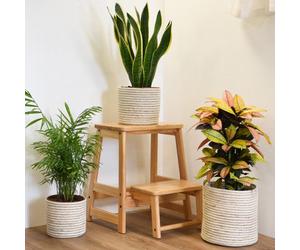 Indoor Planter Basket Natural Navy Seagrass Set Of Three 25Cm, 20Cm & 17Cm Diameter Garden Gear