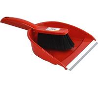 Indoor Plastic Dustpan with Soft Brush Sweeper Set (Red)