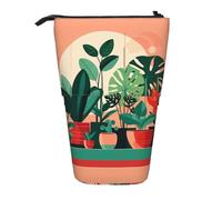 Indoor Potted Green Plants Expandable Stand Pencil Pouch, Multi-Design Oxford Fabric, Adjustable Height, Multi-Use Cosmetic Bag