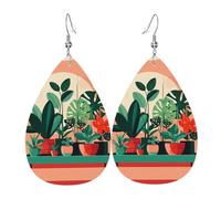 Indoor potted green plants picture Teardrop earrings Pendant 2 pieces Stylish and beautiful Lightweight Dangle for Women Girls