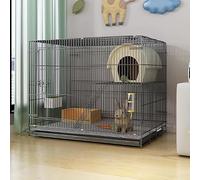Indoor Rabbit Cage 2 Floors, Metallic Encryption Structure, The Top Can Be Opened, With Tray, Straw Nest, For, Squirrels(Black,L 60 xP 40xH50cm)
