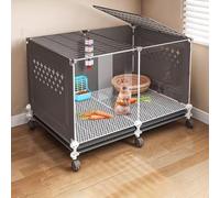 Indoor Rabbit Cage on Wheels, Transparent Design, Ventilated Perforated Side Panels, Easy-clean Tray, Modular Construction