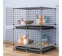 Indoor Rabbit Cage, Rabbit Play Pen, Pet Cages for Small Pets, DIY Pet Playpen with and Foot Mats, Guinea Pig Cage for Home Use(Black,75 * 39 * 95cm)