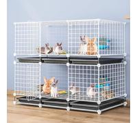 Indoor Rabbit Cage, Rabbit Play Pen, Pet Cages for Small Pets, DIY Pet Playpen with and Foot Mats, Guinea Pig Cage for Home Use(White,111 * 39 * 95cm)