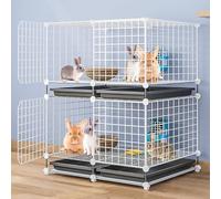 Indoor Rabbit Cage, Rabbit Play Pen, Pet Cages for Small Pets, DIY Pet Playpen with and Foot Mats, Guinea Pig Cage for Home Use(White,75 * 39 * 95cm)